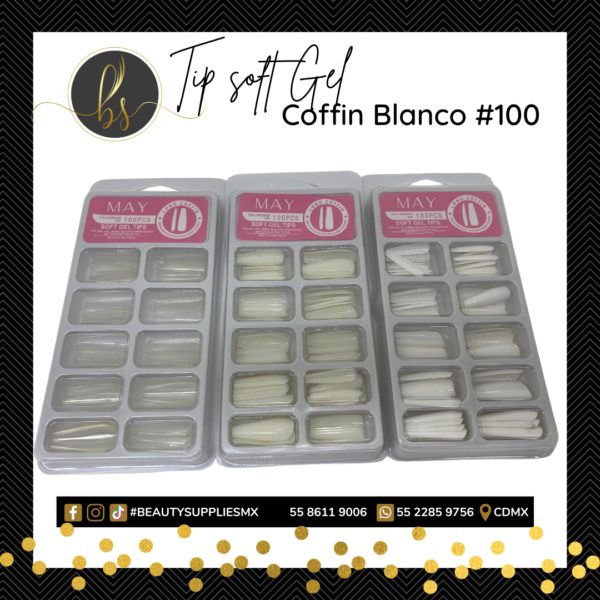 Tip Soft Gel Coffin Blanco #100